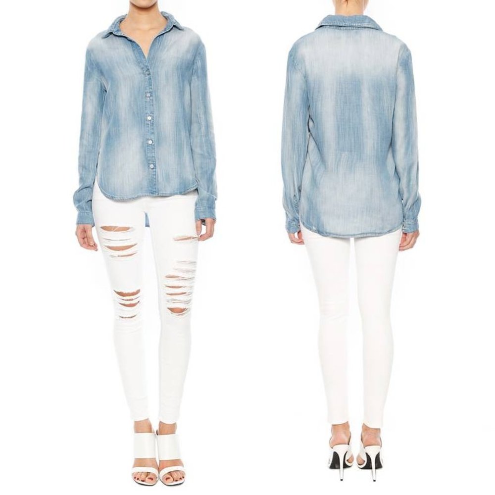 Bella Dahl Tulip Hem Artist Wash Denim Button Down Shirt